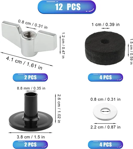 Miniatura 2 de Accesorios de repuesto para platillo, accesorios de tambor, funda de platillo negro y fieltro con tuercas de ala base, fieltros de platillo