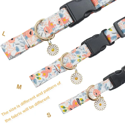 Miniatura 4 de 2 collares de algodón para perro, suaves y lindas flores, 3 tamaños, collar de nailon suave ajustable para hembras, perros pequeños, medianos