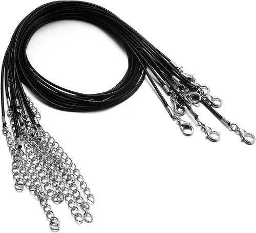 Miniatura 5 de 60 piezas de cordón encerado para la fabricación de joyas, cuerda de collar con cierre para pulseras y colgantes, negro