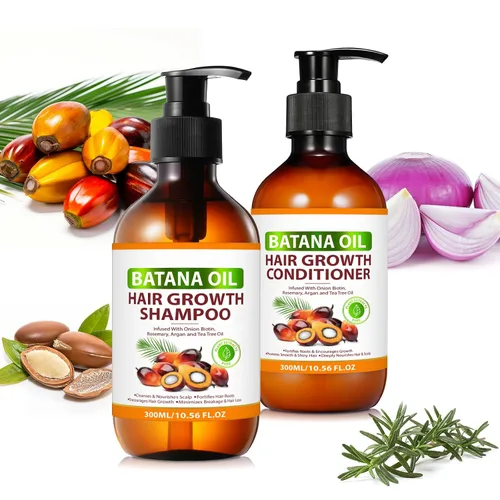 Batana Oil - Juego de champú y acondicionador orgánico Batana con cebolla, romero, árbol de té de argán, productos para el cabello espesante para