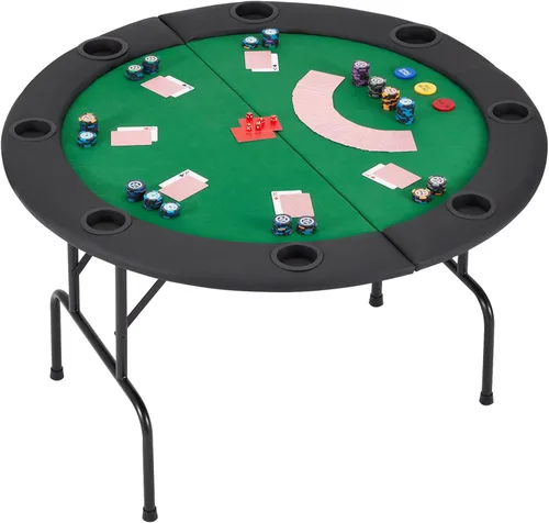 Miniatura 8 de ECOTOUGE Mesa de póquer plegable, plegable Texas Holdem con patas plegables y portavasos de acero inoxidable, mesa Gamimg de ocio para 8 jugadores