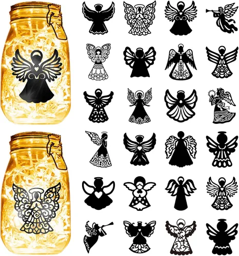 CREATCABIN 24 piezas de siluetas de ángeles vintage, decoración de tarro de masón, recortes de cartón cortado con láser, recortes de PVC para