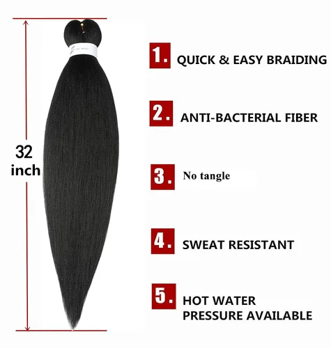 Miniatura 2 de Cabello trenzado preestirado negro natural, cabello largo trenzado de 32 pulgadas, 8 paquetes de extensiones de cabello trenzado profesional