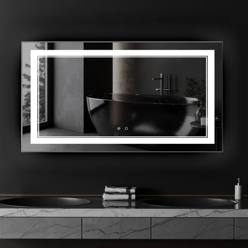 Miniatura 9 de Espejo de baño LED de 36 x 30 pulgadas, montado en la pared, antiniebla, luz frontal, espejo de tocador iluminado regulable con luces LED