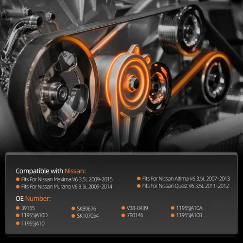 Miniatura 2 de Tensor automático de correa con polea 39155, para Nissan Altima (3.5L V6 solamente) 2007-2012, para Maxima Murano 2009-2014, para Quest 2011-2012