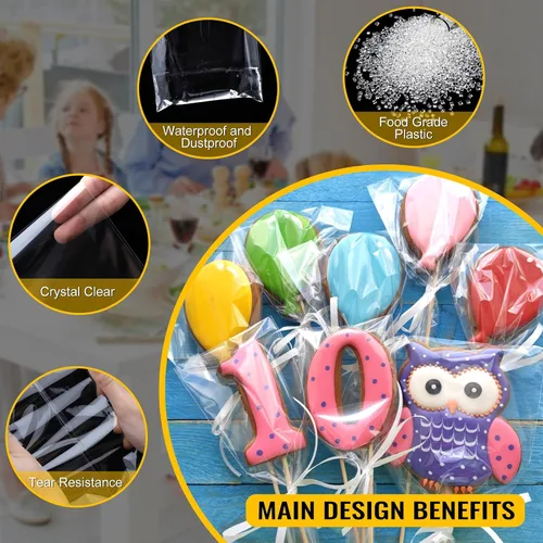 Miniatura 3 de 200 bolsas de celofán de 3 x 11 pulgadas, bolsas de celofán para dulces, bolsas de regalo transparentes, bolsas para cake pops, bolsas