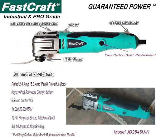 Miniatura 6 de Herramienta oscilante/multiherramienta – FastCrat PRO Modelo JD2545U-K con cable de alta gama 5 años de garantía 5.0A nominal pico 2.4A/sin llave/6