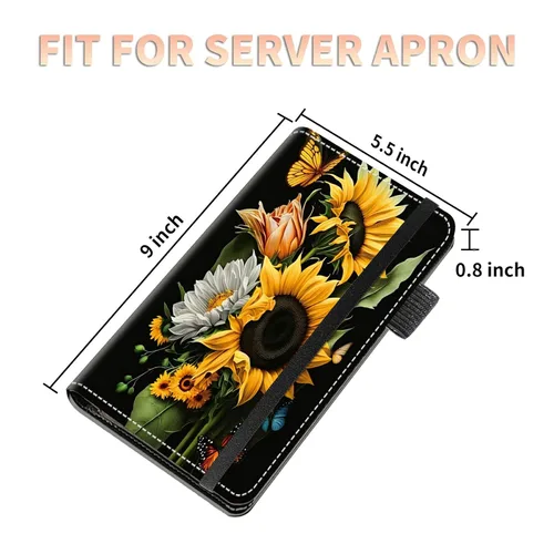Miniatura 2 de Libretas de alto volumen para camareros, Libro de servidor de girasoles y mariposas con 2 bolsillos expandibles de 9 x 5, linda libreta de camarera