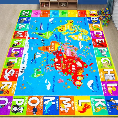 Miniatura 13 de Alfombra interactiva de aprendizaje del mundo oceánico de 3 pies 3 pulgadas x 5 pies con ABC, animales marinos, números y formas para niños pequeños
