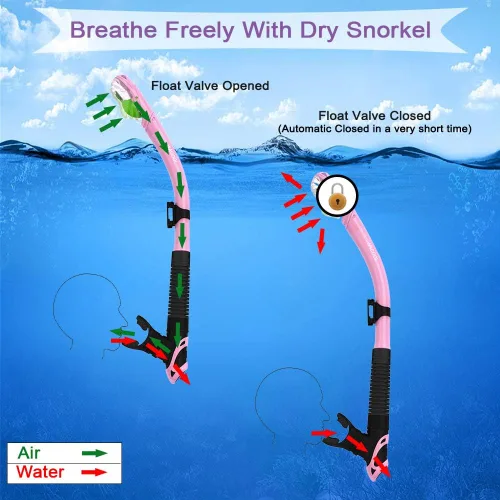 Miniatura 4 de WACOOL Juego de buceo profesional con válvula de purga de vidrio recubierto antivaho y pieza de boca de silicona antisalpicaduras para hombres