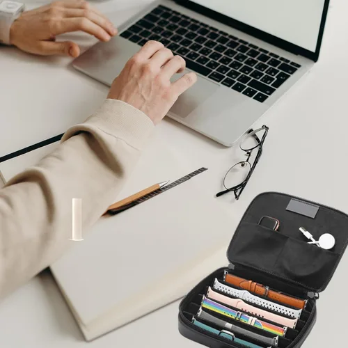 Miniatura 5 de Cabilock Watchband Organizer and Storage Pouch for Smartwatch Straps, Portable Multifunctional Wristband Carrying Case, Black Fiber