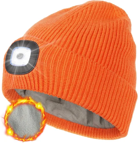 Miniatura 8 de MELASA Gorro de invierno con forro polar LED, recargable por USB, gorro cálido con luz integrada, regalos para hombres, papá, esposo, él