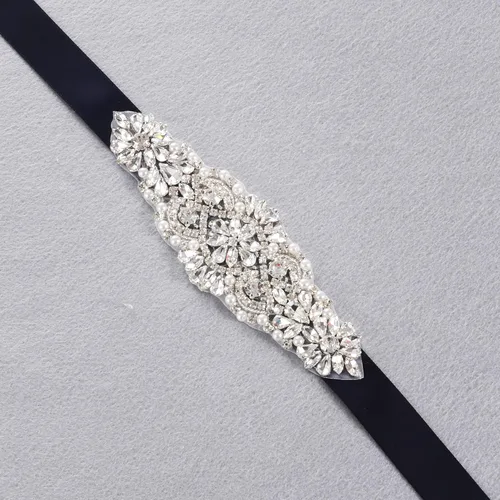 Miniatura 6 de Yanstar Cinturón de novia con diamantes de imitación para boda cinturón hecho a mano cuentas de cristal cinturón de vestido de boda