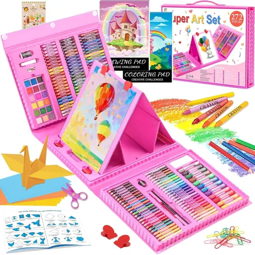Suministros de arte, paquete de 272 juegos de arte para niñas, niños, adolescentes, artistas, caja de arte de regalo de lujo con caballete triple,
