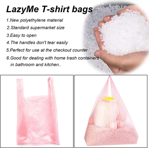 Miniatura 5 de LazyMe Bolsas para camisetas, bolsas de plástico rosas con asas para comestibles y venta al por menor, Bolsas de plástico para negocio, 12x20