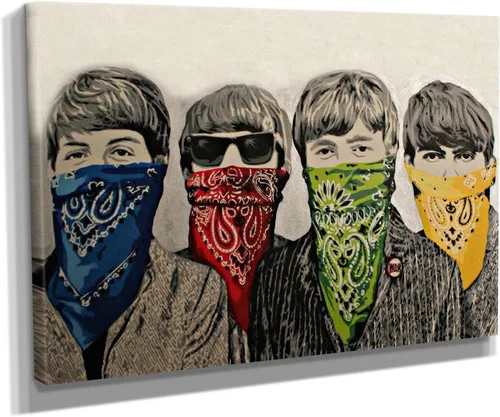 Banksy Beatles Bandanas Street Graffiti Lienzo Arte de Pared Decoración del Hogar (60 x 40 pulgadas Galería Envuelta)