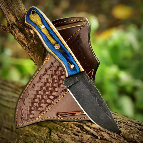 Miniatura 3 de Cuchillo de caza hecho a mano de hoja fija de espiga completa - Cuchillos Scandi de supervivencia al aire libre de acero 1095 para bushcraft, Madera