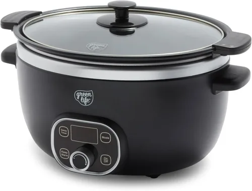 GreenLife Olla de cocción lenta de 8 cuartos de galón, de cerámica no tóxica sin PFAS, antiadherente, extraíble, tazón interior, programable, apto
