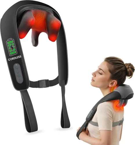 Snailax Masajeador de Cuello para Alivio del Dolor de Tejido Profundo, Masaje de Cuello con Calor, Masajeador Inalámbrico para Dolor de Espalda y