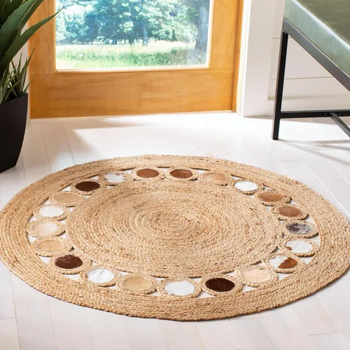 Miniatura 12 de SAFAVIEH Natural Fiber Round Collection NF370Z - Alfombra redonda de yute y cuero de 3 pies, hecha a mano, color beige y negro