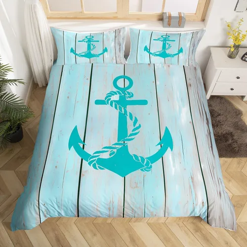 Miniatura 21 de Homewish Juego de ropa de cama de elefante, tamaño Queen, funda de edredón a rayas azules para niños y niñas, juego de funda de edredón de animales