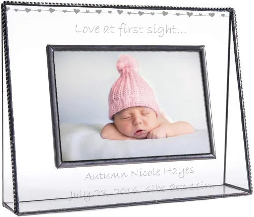 Marco de fotos para bebé personalizado para mamá y papá 4 x 6 pulgadas, grabado con foto, recuerdo de vidrio, decoración de guardería, foto 319