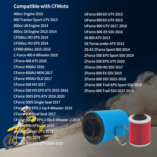 Miniatura 7 de Filtro de aire 0800-112000 Filtro de aceite 0800-011300 Reemplazo para CFMoto CForce 400 500 600 800 HO EPS 2016-2020 UForce 500 800 EX SSV