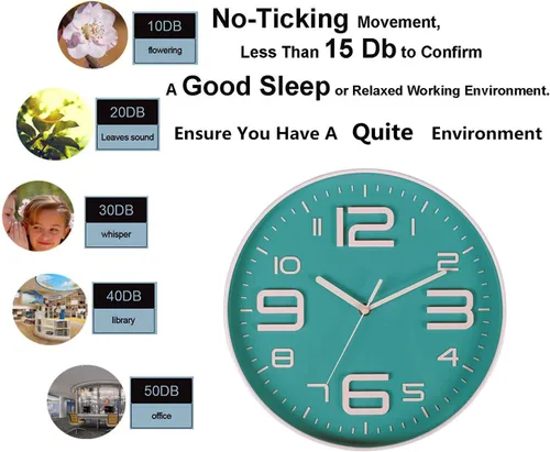 Miniatura 6 de Zaoniy Reloj de pared de cuarzo silencioso sin tictac con número 3D grande, diseño moderno, movimiento de barrido silencioso, decorativo para Verde