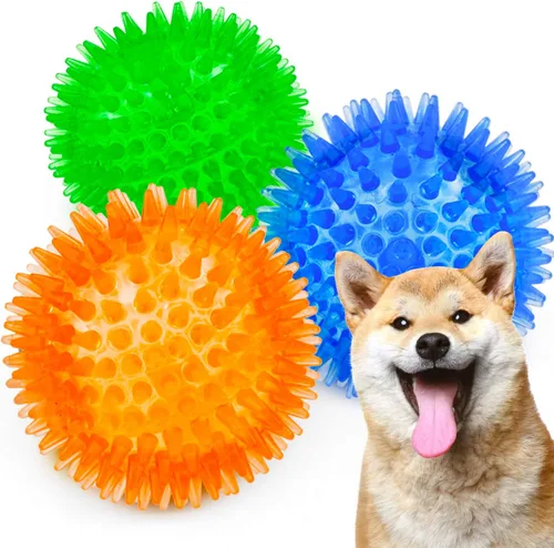 Miniatura 12 de SHARLOVY Pelota de juguetes para perros grandes de 3.5", paquete de 6 juguetes chirriantes, duraderos para masticadores agresivos, pelota con púas