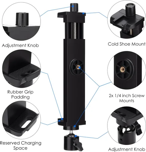 Miniatura 3 de Adaptador de montaje de trípode para iPad con cabeza esférica, soporte universal de abrazadera giratoria 360 con control remoto Bluetooth para iPad