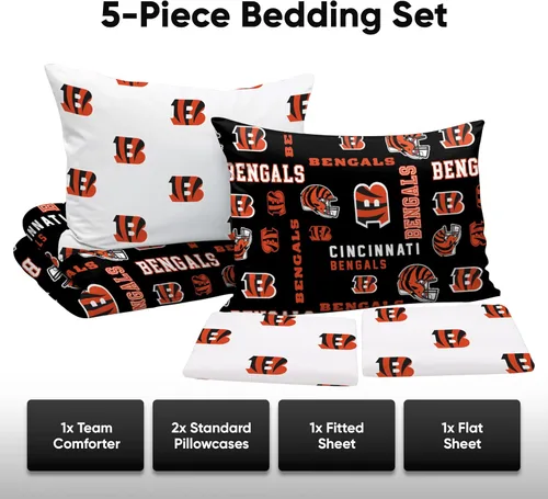 Miniatura 3 de FOCO Juego de ropa de cama unisex para adultos con logotipo del equipo de la NFL, sábanas y fundas de almohada, juego de ropa de cama de 5 piezas