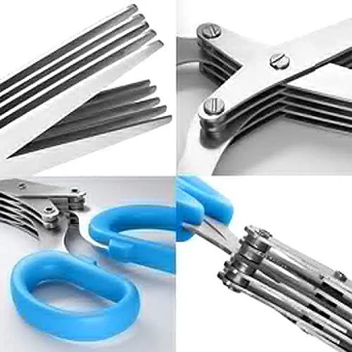Miniatura 7 de Tijeras de cocina de acero inoxidable de 5 hojas para hierbas, picar hierbas frescas y verduras de hoja verde, utensilios de cocina, cortador