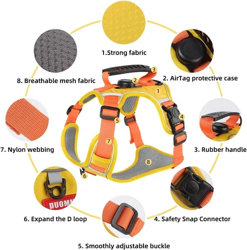 Miniatura 2 de Arnés para perro sin tirones con bolsillo para rastreador GPS, 2 clips ajustables para correa, acolchado suave transpirable, reflectante, sin