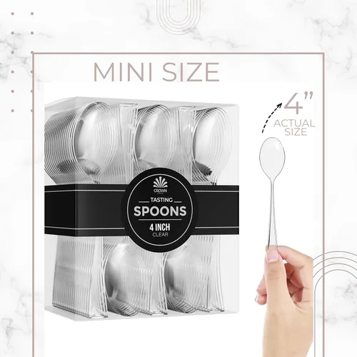 Miniatura 2 de Mini cucharas de postre – Paquete a granel de 100 cucharas desechables transparentes de plástico de 4 pulgadas para aperitivos – Aspecto real