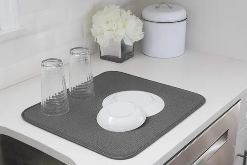 Miniatura 3 de S&T INC. Tapete de microfibra para secado de platos, reversible y absorbente para cocina, de 16 x 18 pulgadas, paquete de 2