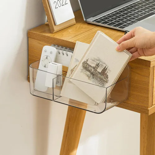 Miniatura 3 de Poeland Organizador de almacenamiento de montaje en pared, cesta de almacenamiento transparente con 3 compartimentos, sin taladrar, colgar