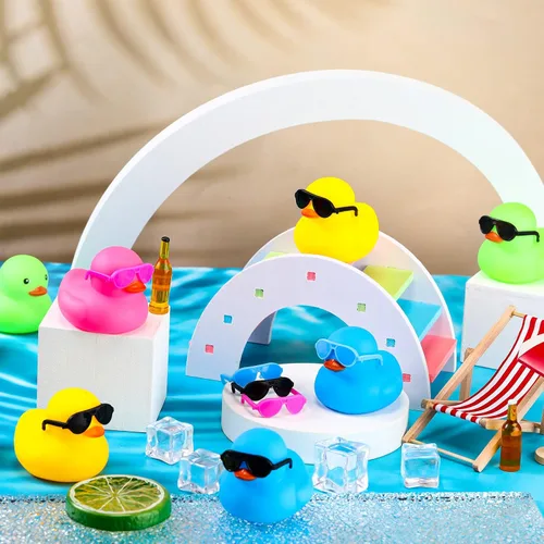 Miniatura 4 de Chivao 48 piezas de mini patos de goma con lentes de sol a granel de pato pequeño regalo juguetes para bañera para crucero de vacaciones fiesta