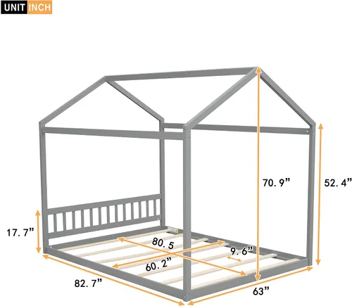 Miniatura 2 de Merax Cama de madera tamaño Queen con cabecero, no necesita somier, gris