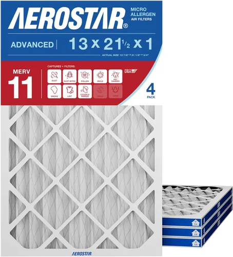 Aerostar Filtro de aire plisado MERV 11 de 13 x 21 1/2 x 1 pulgadas, 13 x 21 1/2 x 1, caja de 4, fabricado en los Estados Unidos