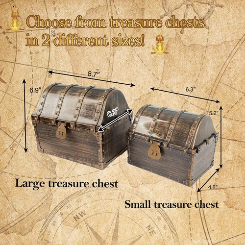 Miniatura 4 de Lingway Toys Cofre del Tesoro Pirata Grande para Niños Favorito del Maestro Caja de Almacenamiento de Colección de Tesoros con 2