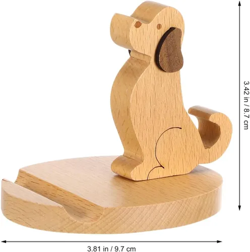 Miniatura 3 de Didiseaon Soporte de madera para teléfono celular con forma de cachorro, soporte para teléfono inteligente, soporte para tableta, soporte manos
