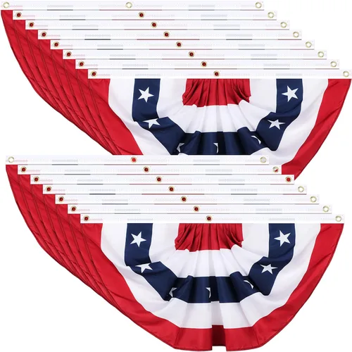 Miniatura 18 de Tatuo Paquete de 6 banderas de abanico plisadas estadounidenses de 1.5 x 3 pies, decoraciones patrióticas del 4 de julio, bandera de Estados Unidos