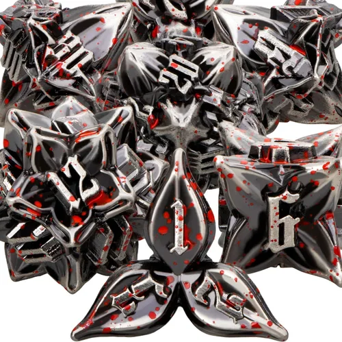 Miniatura 11 de ARUOHHA juego de dados de metal DND diseño de hoja púrpura, juego de dados poliédricos con caja, 7 piezas de dados D y D para juegos de rol RPG D20
