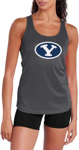Miniatura 54 de Camiseta deportiva sin mangas oficial de la NCAA Collegiate para mujer, con espalda cruzada, logotipo primario, colección carbón