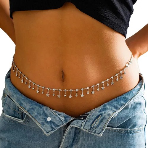 Miniatura 2 de Sexy estrellas colgante de diamantes de imitación cadena de cintura cinturón verano estrella borla cadena cuerpo cadena festival rave vientre collar