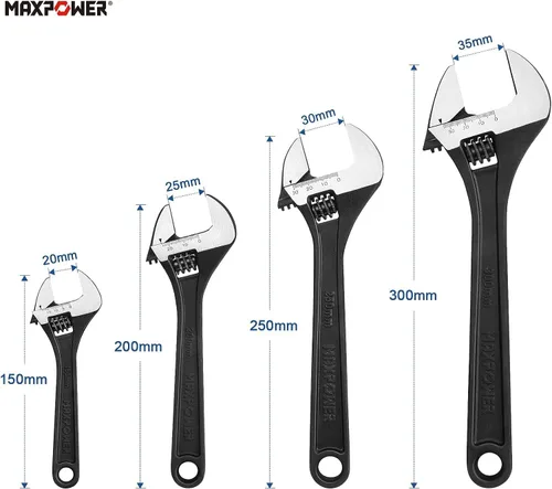 Miniatura 2 de MAXPOWER Juego de llaves ajustables, forjadas, tratadas térmicamente, llaves ajustables con acabado de fosfato negro, paquete de 4