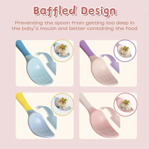 Miniatura 4 de Utensilios para bebé, cucharas y tenedores, cubiertos de autoalimentación flexibles para niños pequeños con estuche de viaje, apto para encías