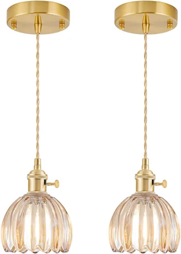 Miniatura 45 de Lámparas colgantes enchufables, lámpara colgante de cristal vintage, mini lámpara colgante de tulipán blanco leche, iluminación colgante para isla