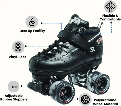 Miniatura 6 de Sure Grip Rock GT50 Negro Elegantes Patines de Interior para Hombres y Mujeres con Compuesto de Nylon, Ruedas de 62mm en Espiral y Rodamientos ABEC-5