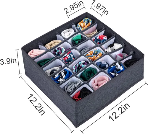 Miniatura 4 de ULG Paquete de 2 organizadores de cajones de calcetines, tela Oxford lavable a máquina, organizador de armario de tela de 48 celdas